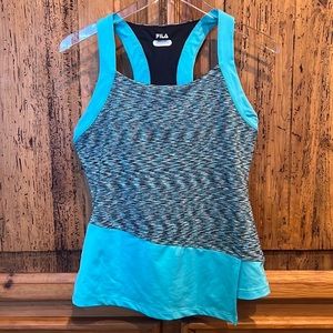 FILA Tennis Pickleball Athletic Racerback Tank Space Dyed Heathered Teal Top M